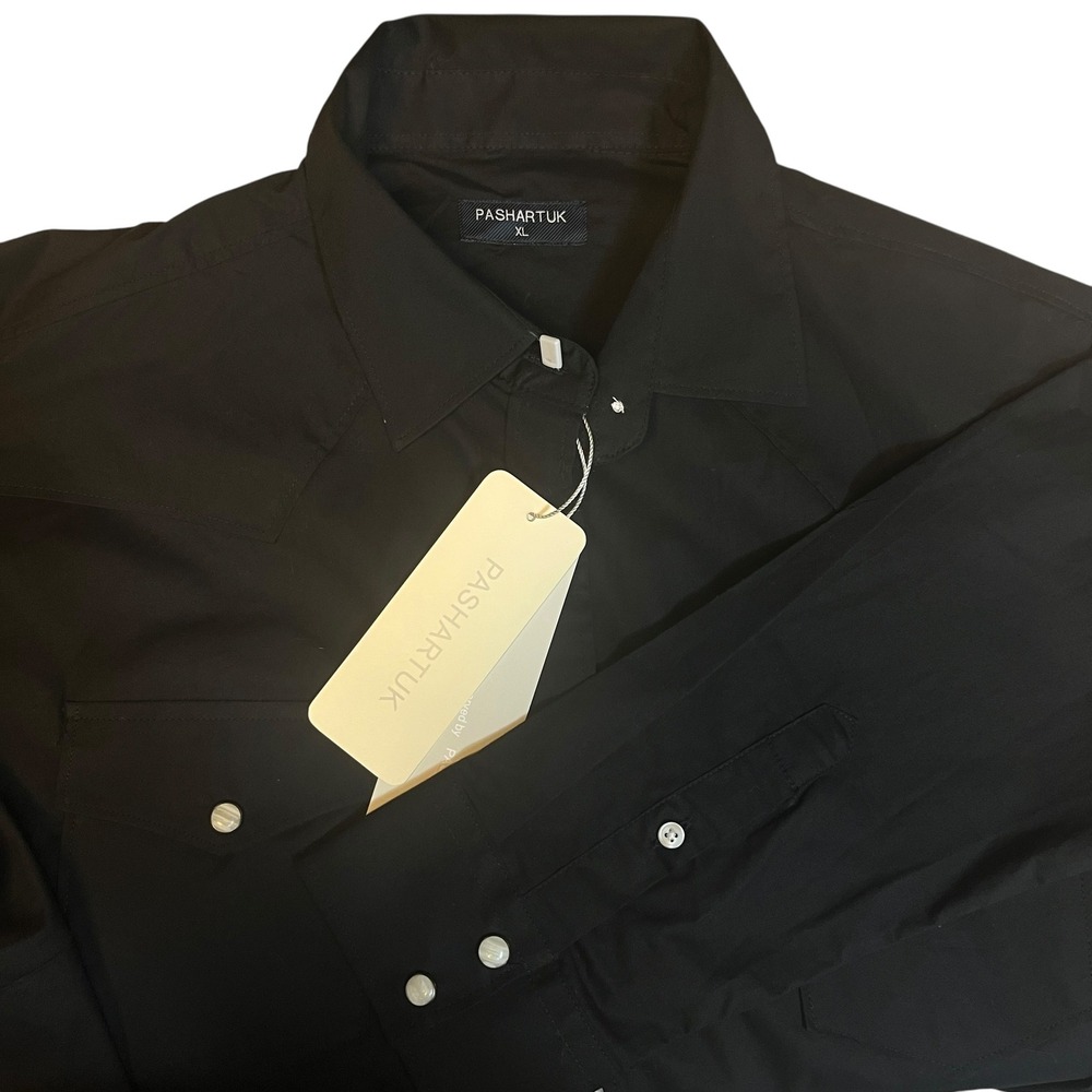 PASHARTUK Men's Black‎ Western Shirt Long Sleeve Pearl Snap Front NWT XL
